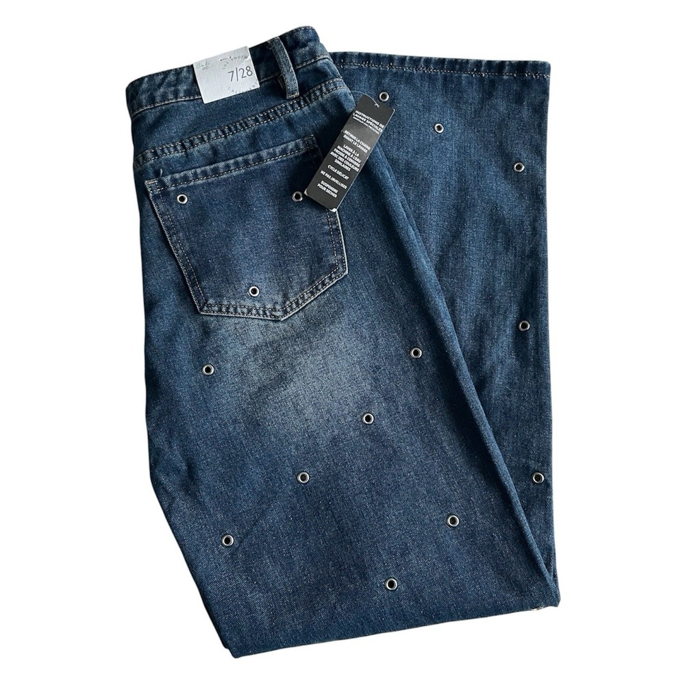 NWT Cali 1850 Women's Grommet Wide Leg Blue Denim Jeans Size 7/28 (31x30)